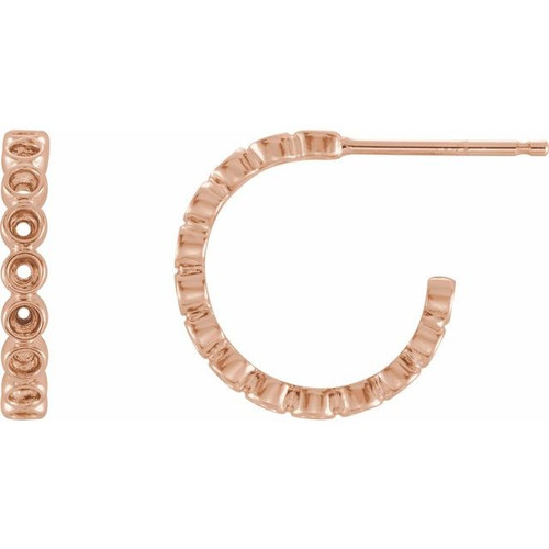 Bezel Set Hoop Earrings Mounting in 14 Karat Rose Gold for Round Stone, 0.6 grams