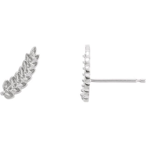 Leaf Ear Climbers Mounting in 14 Karat White Gold for Round Stone, 0.25 grams