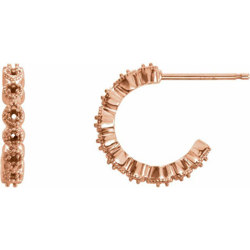 Accented Hoop Earrings Mounting in 14 Karat Rose Gold for Round Stone, 1.03 grams