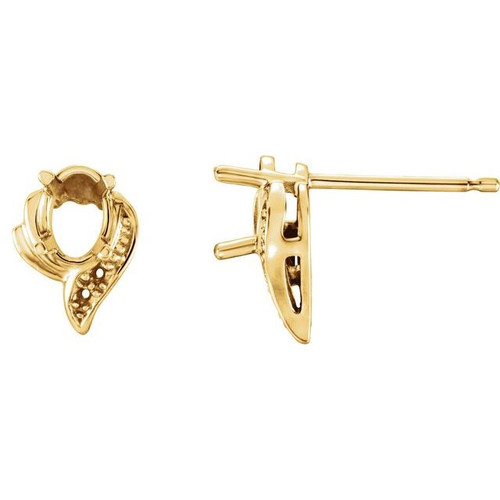 Accented Earrings Mounting in 14 Karat Yellow Gold for Oval Stone, 0.66 grams