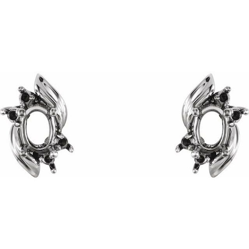 Accented Earrings Mounting in 10 Karat White Gold for Oval Stone, 0.78 grams
