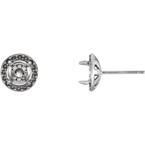 Round 4 Prong Halo Style Earrings Mounting in Platinum for Round Stone, 0.92 grams