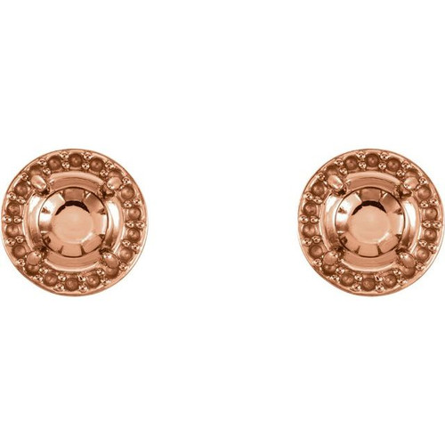 Round 4 Prong Halo Style Earrings Mounting in 14 Karat Rose Gold for Round Stone, 0.6 grams