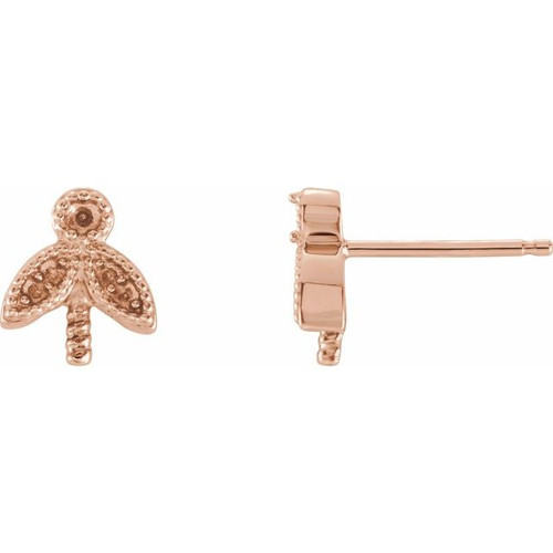 Pearl Leaf Earrings Mounting in 14 Karat Rose Gold for Pearl Stone, 0.71 grams