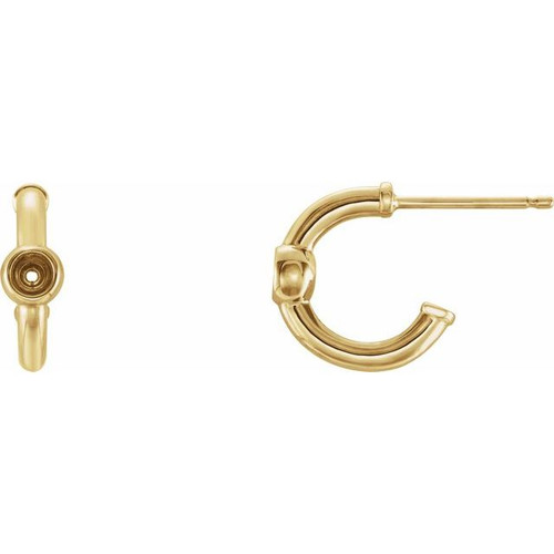 Bezel Set Huggie Earrings Mounting in 14 Karat Yellow Gold for Round Stone, 0.95 grams