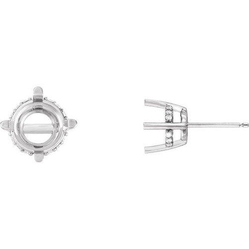 Round 4 Prong Accented Stud Earrings Mounting in Platinum for Round Stone, 1.32 grams