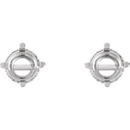 Round 4 Prong Accented Stud Earrings Mounting in 18 Karat White Gold for Round Stone, 1.03 grams