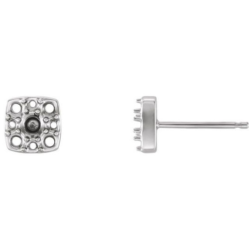 Square Cluster Earrings Mounting in Sterling Silver for Round Stone, 0.45 grams