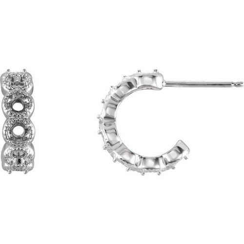 Accented Hoop Earrings Mounting in Sterling Silver for Round Stone, 1.12 grams