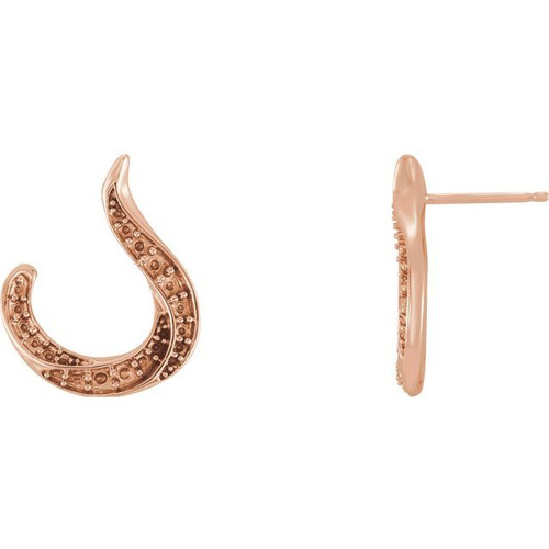 Accented Freeform Earrings Mounting in 14 Karat Rose Gold for Round Stone, 1.48 grams