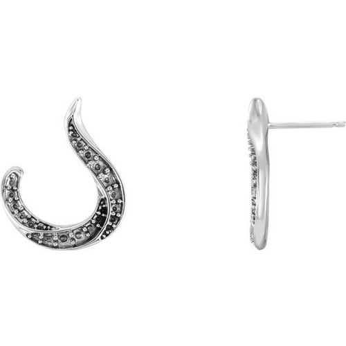 Accented Freeform Earrings Mounting in 14 Karat White Gold for Round Stone, 1.43 grams