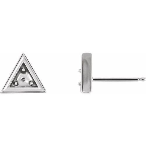 Round 3 Prong Geometric Earrings Mounting in Sterling Silver for Round Stone, 0.57 grams