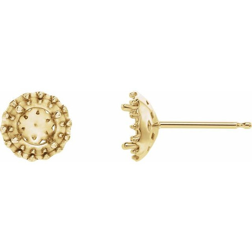 Round 4 Prong Halo Style Earrings Mounting in 14 Karat Yellow Gold for Round Stone, 0.39 grams