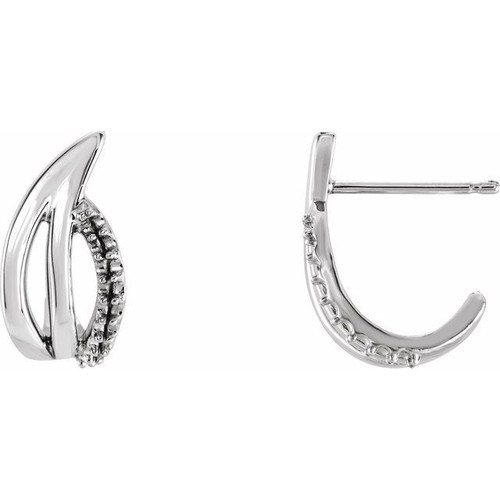 Freeform J Hoop Earrings Mounting in 14 Karat White Gold for Round Stone, 1.04 grams