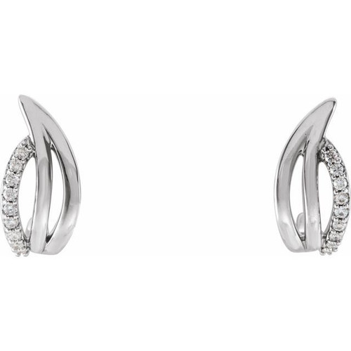 Freeform J Hoop Earrings Mounting in 14 Karat White Gold for Round Stone, 1.04 grams