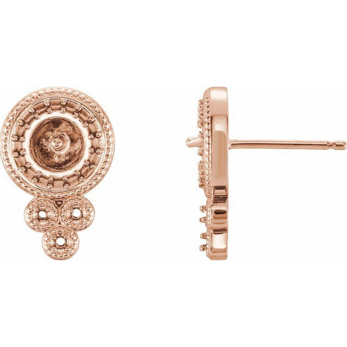 Granulated Pearl Earrings Mounting in 14 Karat Rose Gold for Pearl Stone, 1.82 grams