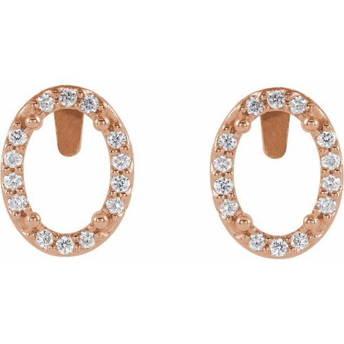 Oval 4 Prong Halo Style Earrings Mounting in 14 Karat Rose Gold for Oval Stone, 1.42 grams