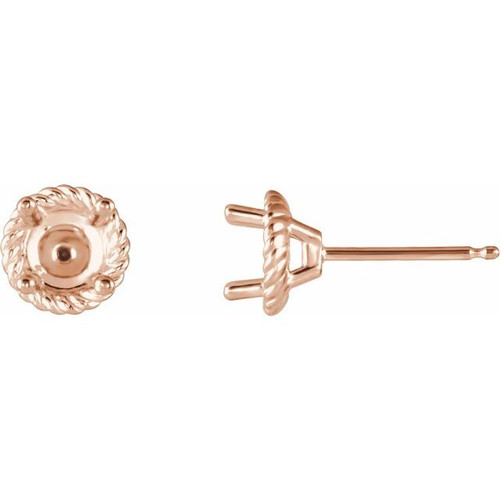 Rope Earrings Mounting in 14 Karat Rose Gold for Round Stone, 0.74 grams
