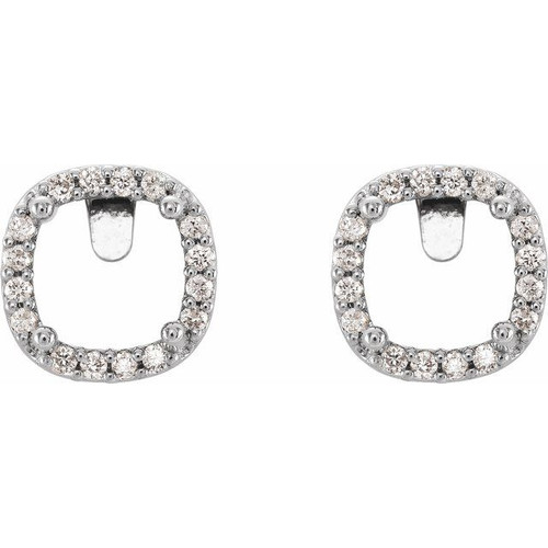Cushion 4 Prong Halo Style Earrings Mounting in 14 Karat White Gold for Cushion Stone, 1.48 grams