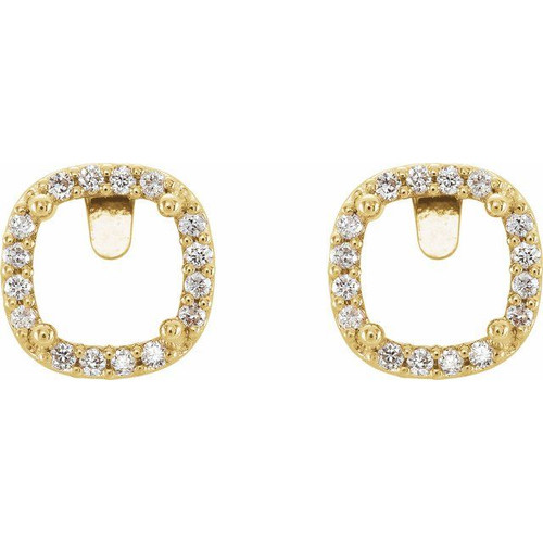 Cushion 4 Prong Halo Style Earrings Mounting in 18 Karat Yellow Gold for Cushion Stone, 1.8 grams