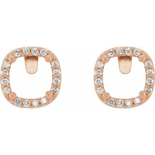 Cushion 4 Prong Halo Style Earrings Mounting in 14 Karat Rose Gold for Cushion Stone, 1.51 grams