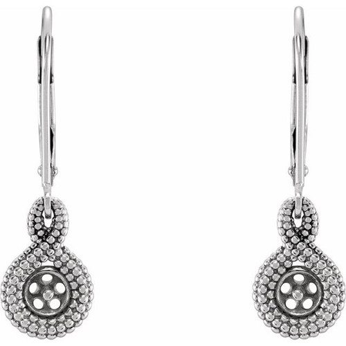 Beaded Pearl Lever Back Earrings Mounting in Sterling Silver for Pearl Stone, 0.85 grams