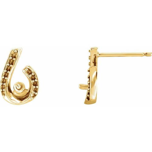 Accented Pearl Earrings Mounting in 14 Karat Yellow Gold for Pearl Stone, 0.61 grams