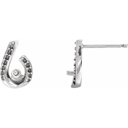 Accented Pearl Earrings Mounting in Sterling Silver for Pearl Stone, 0.5 grams