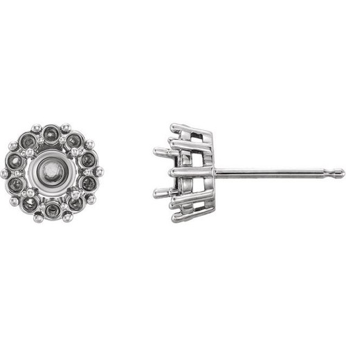 Round 4 Prong Halo Style Earrings Mounting in Sterling Silver for Round Stone, 0.56 grams
