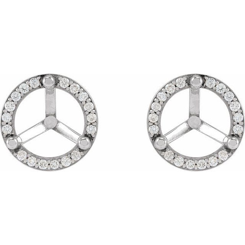 Round 3 Prong Halo Style Stud Earrings Mounting in Platinum for Round Stone, 2.94 grams