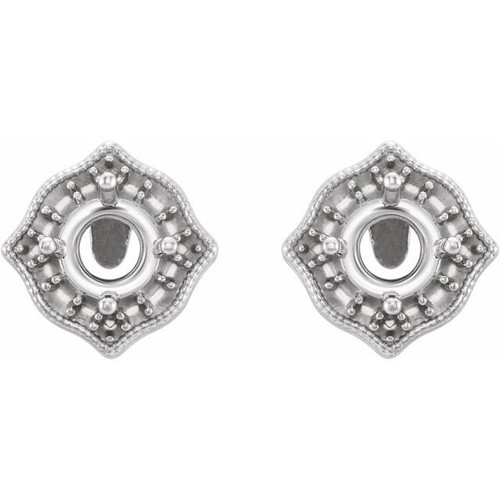 Halo Style Earrings Mounting in 14 Karat White Gold for Round Stone, 1.17 grams