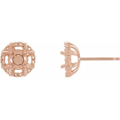Halo Style Earrings Mounting in 14 Karat Rose Gold for Round Stone, 0.79 grams