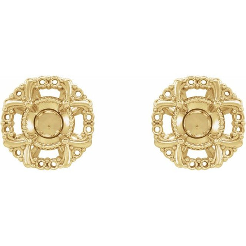 Halo Style Earrings Mounting in 14 Karat Yellow Gold for Round Stone, 0.79 grams