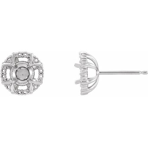 Halo Style Earrings Mounting in 14 Karat White Gold for Round Stone, 0.77 grams