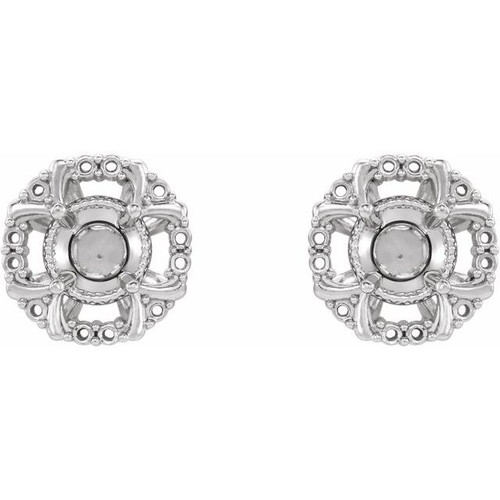 Halo Style Earrings Mounting in 14 Karat White Gold for Round Stone, 0.77 grams