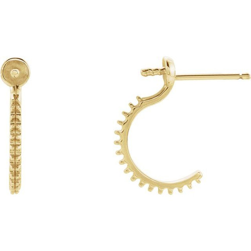 Pearl Hoop Earrings Mounting in 14 Karat Yellow Gold for Pearl Stone, 0.65 grams
