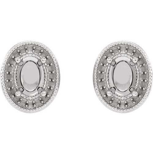 Oval 4 Prong Halo Style Earrings Mounting in 14 Karat White Gold for Oval Stone, 1.9 grams