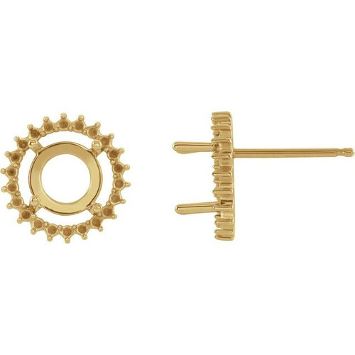 Halo Style Earrings Mounting in 14 Karat Yellow Gold for Round Stone, 0.74 grams