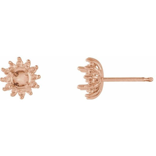 Round 4 Prong Halo Style Stud Earrings Mounting in 14 Karat Rose Gold for Round Stone, 0.77 grams