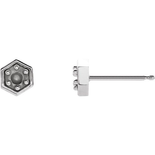 Hexagon Earrings Mounting in 14 Karat White Gold for Round Stone, 0.41 grams