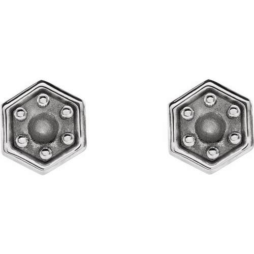 Hexagon Earrings Mounting in Platinum for Round Stone, 0.64 grams