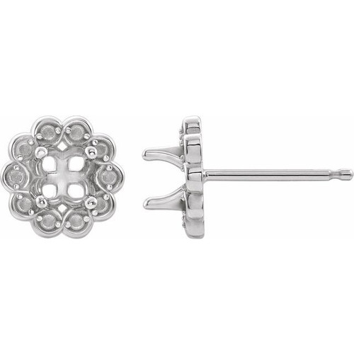 Round 4 Prong Halo Style Earrings Mounting in 14 Karat White Gold for Round Stone, 0.63 grams