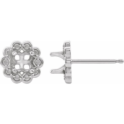 Round 4 Prong Halo Style Earrings Mounting in Platinum for Round Stone, 0.99 grams