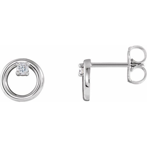 Circle Earrings Mounting in 14 Karat White Gold for Round Stone, 1.08 grams