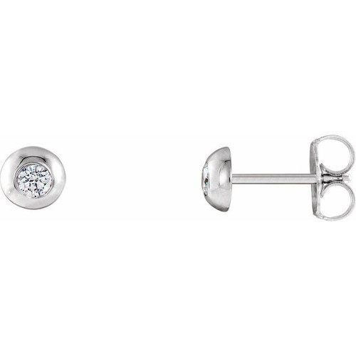 Round Bezel Set Stud Earrings Mounting in 14 Karat White Gold for Round Stone, 0.91 grams