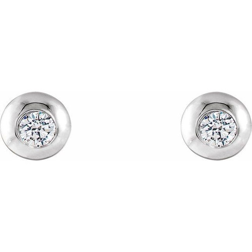 Round Bezel Set Stud Earrings Mounting in 14 Karat White Gold for Round Stone, 0.91 grams