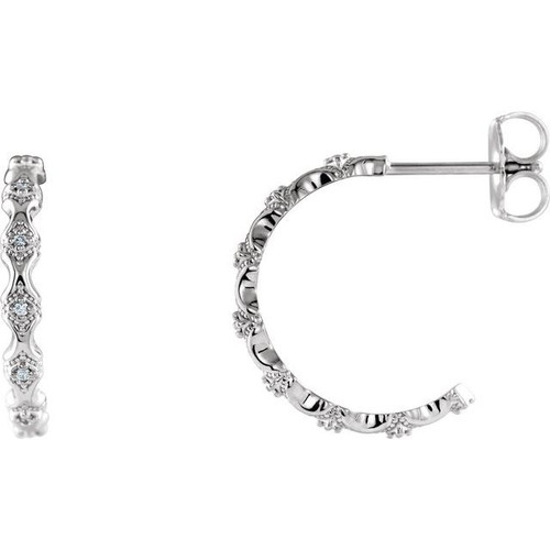 Accented Hoop Earrings Mounting in Platinum for Round Stone, 2.68 grams