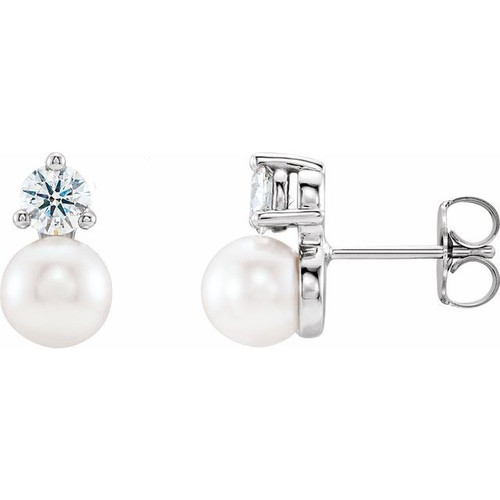 Accented Pearl Earrings Mounting in 14 Karat White Gold for Pearl Stone, 1.91 grams