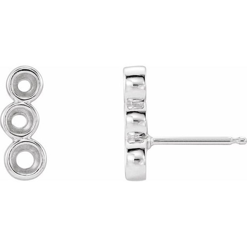 Three Stone Ear Climbers Mounting in Sterling Silver for Round Stone, 0.63 grams