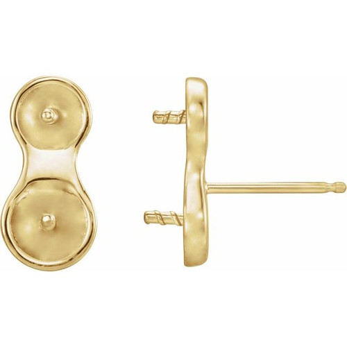 Two Stone Pearl Ear Climbers Mounting in 14 Karat Yellow Gold for Pearl Stone, 0.98 grams